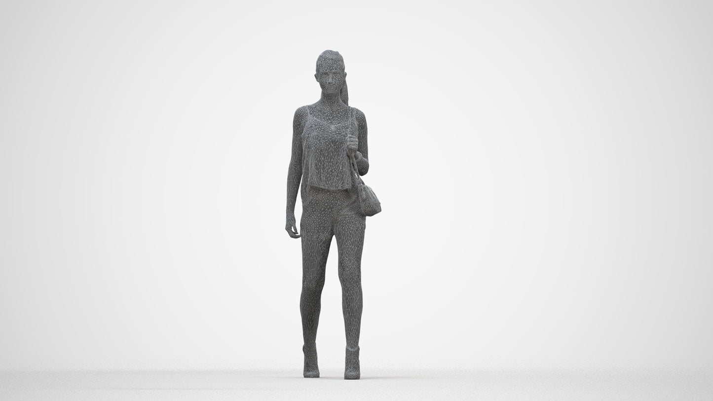 realistic 3D people girl casual walking, render-ready for V-Ray and Corona, FBX OBJ, wireframe back view