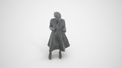 realistic 3D senior woman business standing, scanned archviz people for Blender and 3ds Max, wireframe three-quarter view