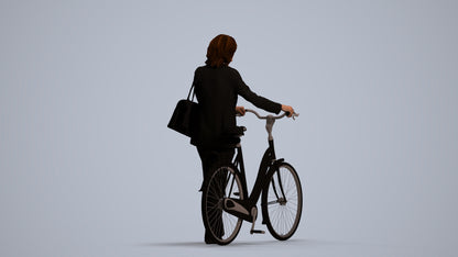 3D scanned senior woman cycling business, photorealistic archviz people for Enscape and SketchUp, front view render