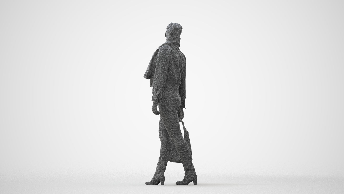 realistic 3D human woman casual walking, archviz people FBX OBJ for Blender, square thumbnail