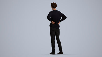 3D human model man casual standing, photogrammetry scanned person for archviz, front view render