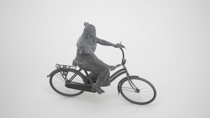 photogrammetry 3D woman casual cycling, realistic human model archviz FBX, wireframe three-quarter view