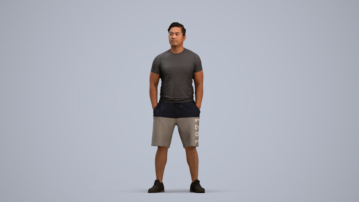 3D people model man sport standing, scanned human for 3ds Max rendering, standing pose render