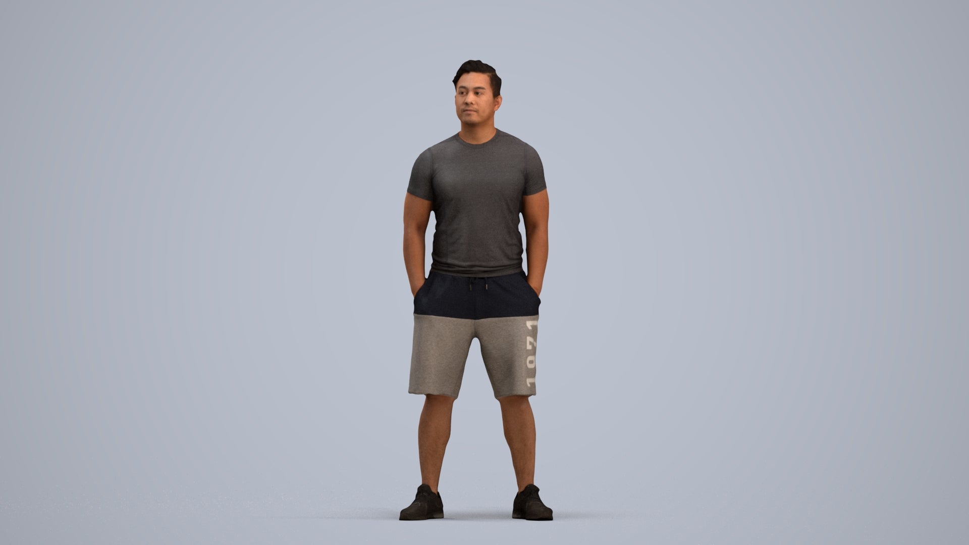 3D people model man sport standing, scanned human for 3ds Max rendering, standing pose render