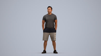 3D people model man sport standing, scanned human for 3ds Max rendering, standing pose render
