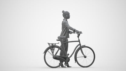 3D people model woman business cycling, scanned human for 3ds Max rendering, wireframe side view