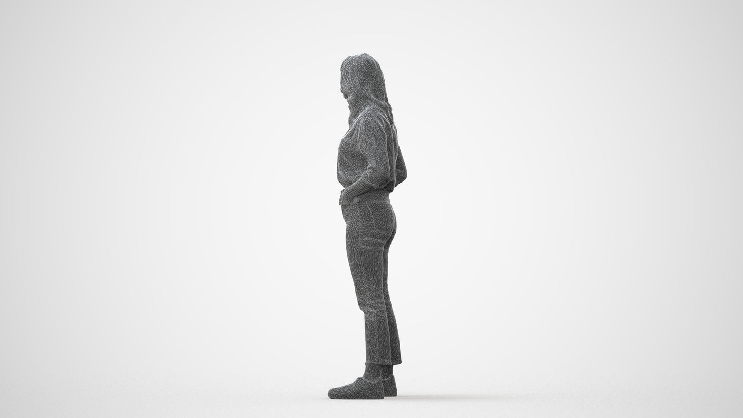 realistic 3D woman casual standing, scanned archviz people for Blender and 3ds Max, square thumbnail