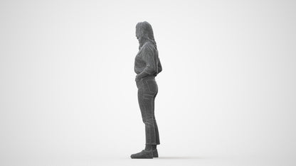 realistic 3D woman casual standing, scanned archviz people for Blender and 3ds Max, square thumbnail