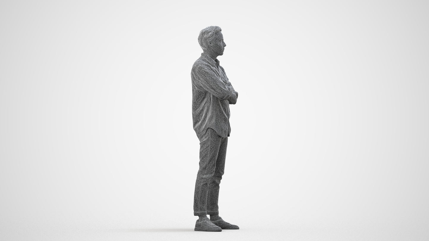 3D people model man casual standing, scanned human for 3ds Max rendering, wireframe side view