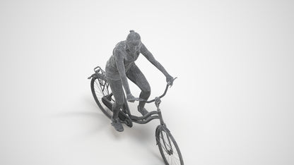 realistic 3D human girl casual cycling, archviz people FBX OBJ for Blender, wireframe three-quarter view