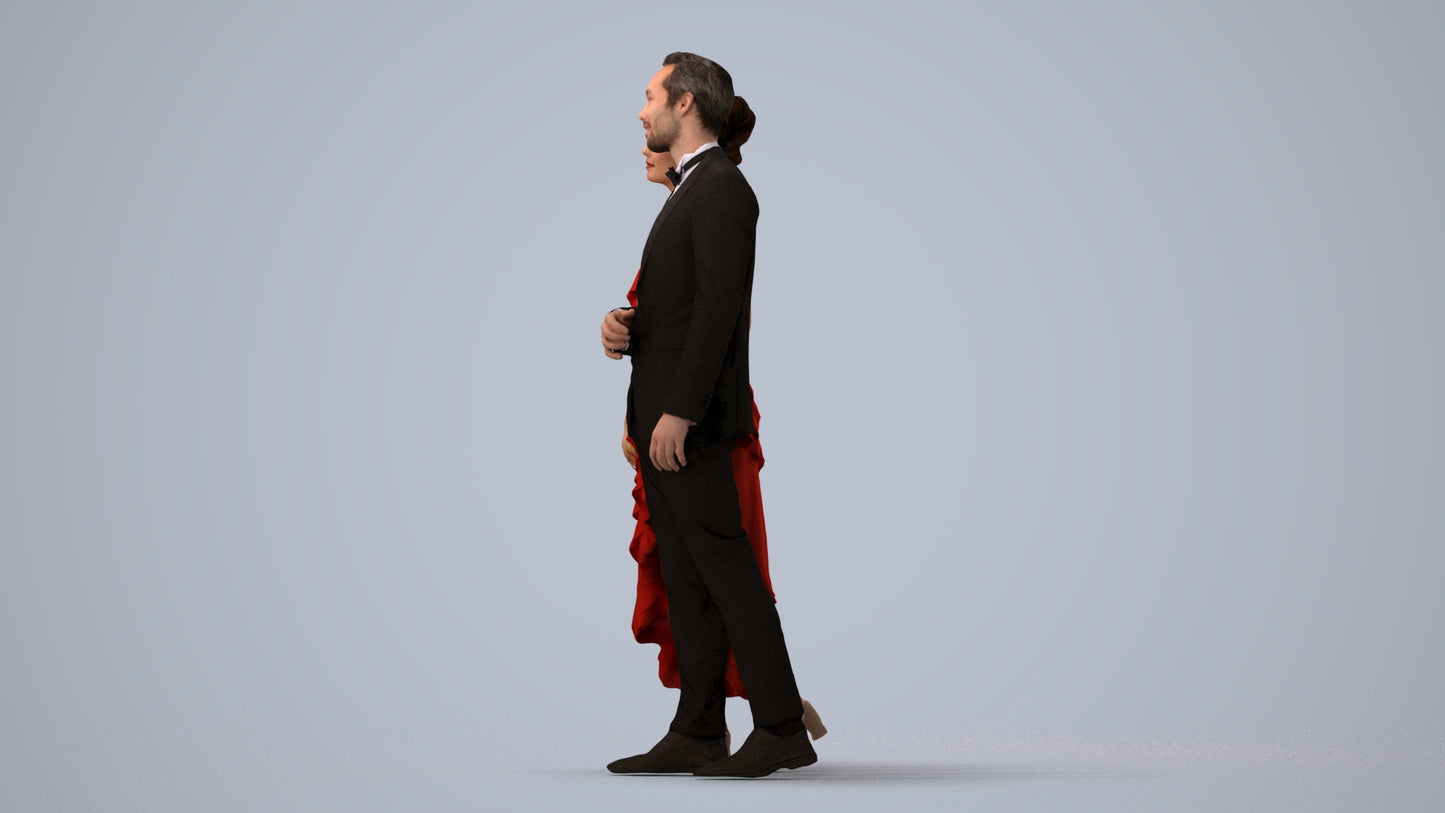 photogrammetry 3D woman formal couple, realistic human model archviz FBX, three-quarter view render