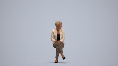 realistic 3D human senior woman business sitting, archviz people FBX OBJ for Blender, standing pose render