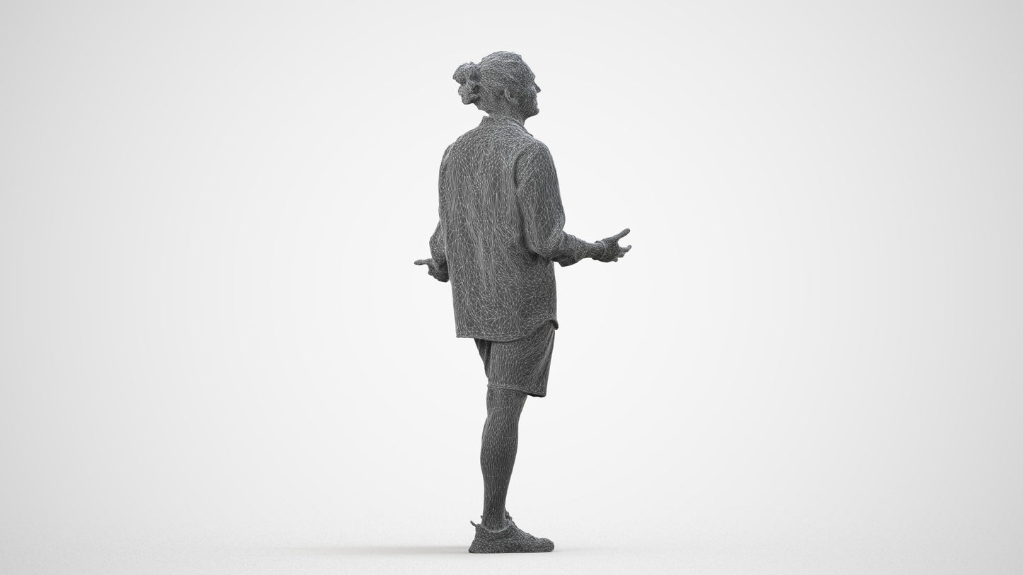 scanned 3D man casual standing, photogrammetry people for Enscape and V-Ray, wireframe side view