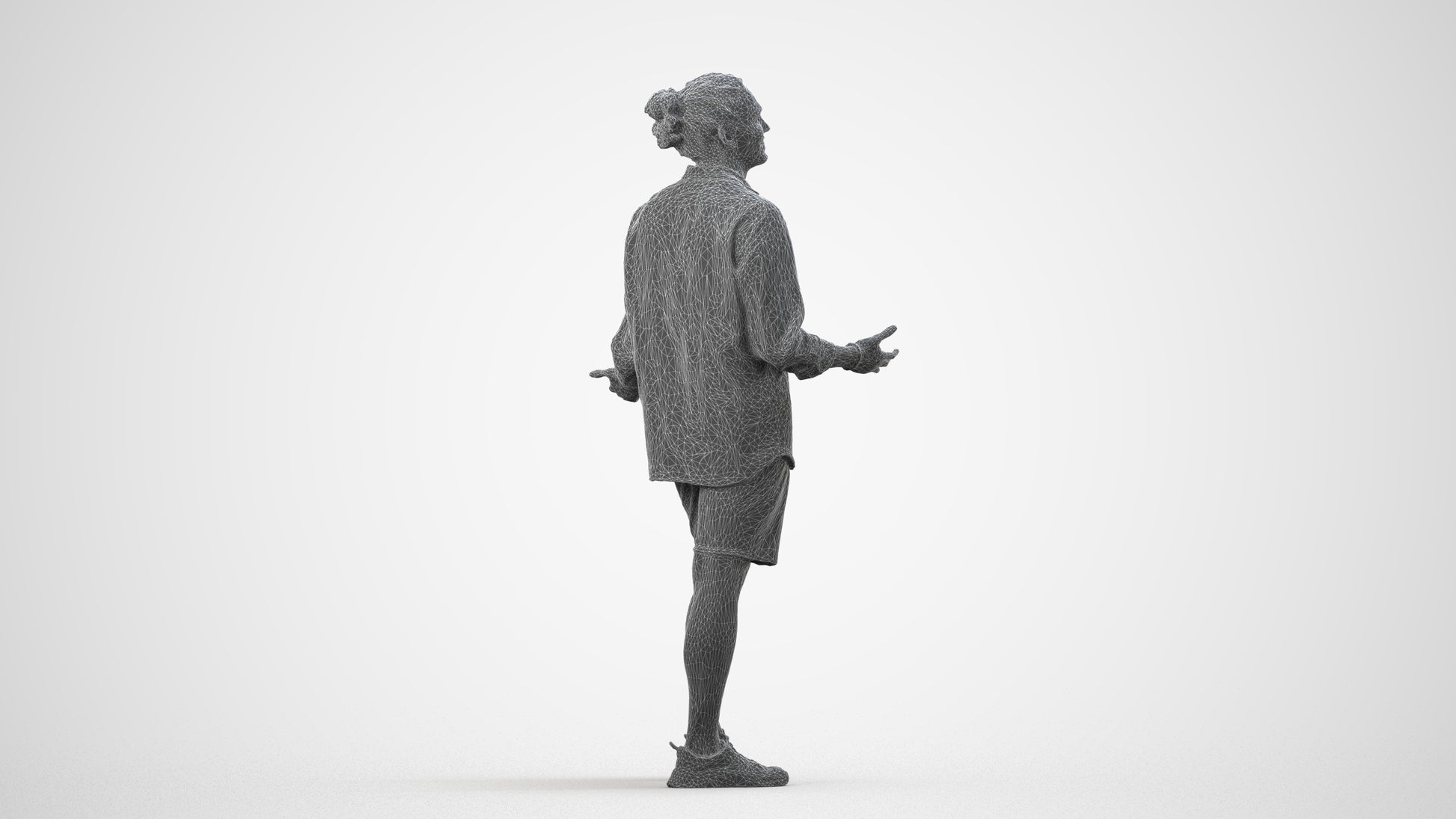 scanned 3D man casual standing, photogrammetry people for Enscape and V-Ray, wireframe side view