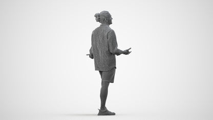 scanned 3D man casual standing, photogrammetry people for Enscape and V-Ray, wireframe side view