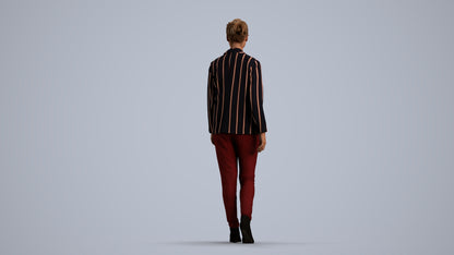 3D scanned woman walking business, photorealistic archviz people for Enscape and SketchUp, front view render