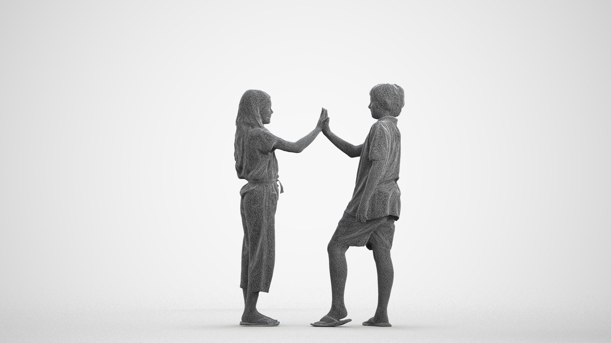 3D people model girl kids, scanned human for 3ds Max rendering, wireframe front view