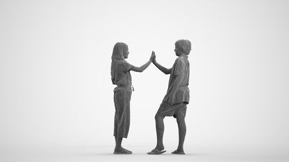 3D people model girl kids, scanned human for 3ds Max rendering, wireframe front view