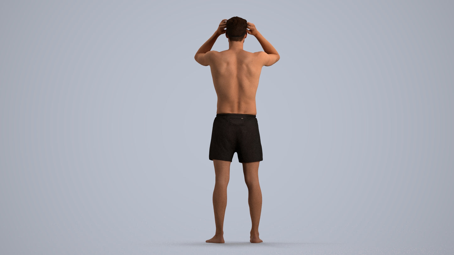 realistic 3D human man pool, archviz people FBX OBJ for Blender, front view render