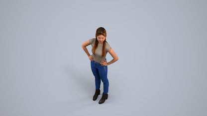 scanned 3D woman casual standing, photogrammetry people for Enscape and V-Ray, back view render