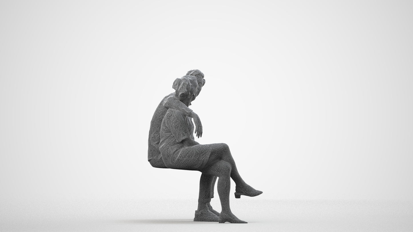 realistic 3D woman casual mix, scanned archviz people for Blender and 3ds Max, wireframe side view