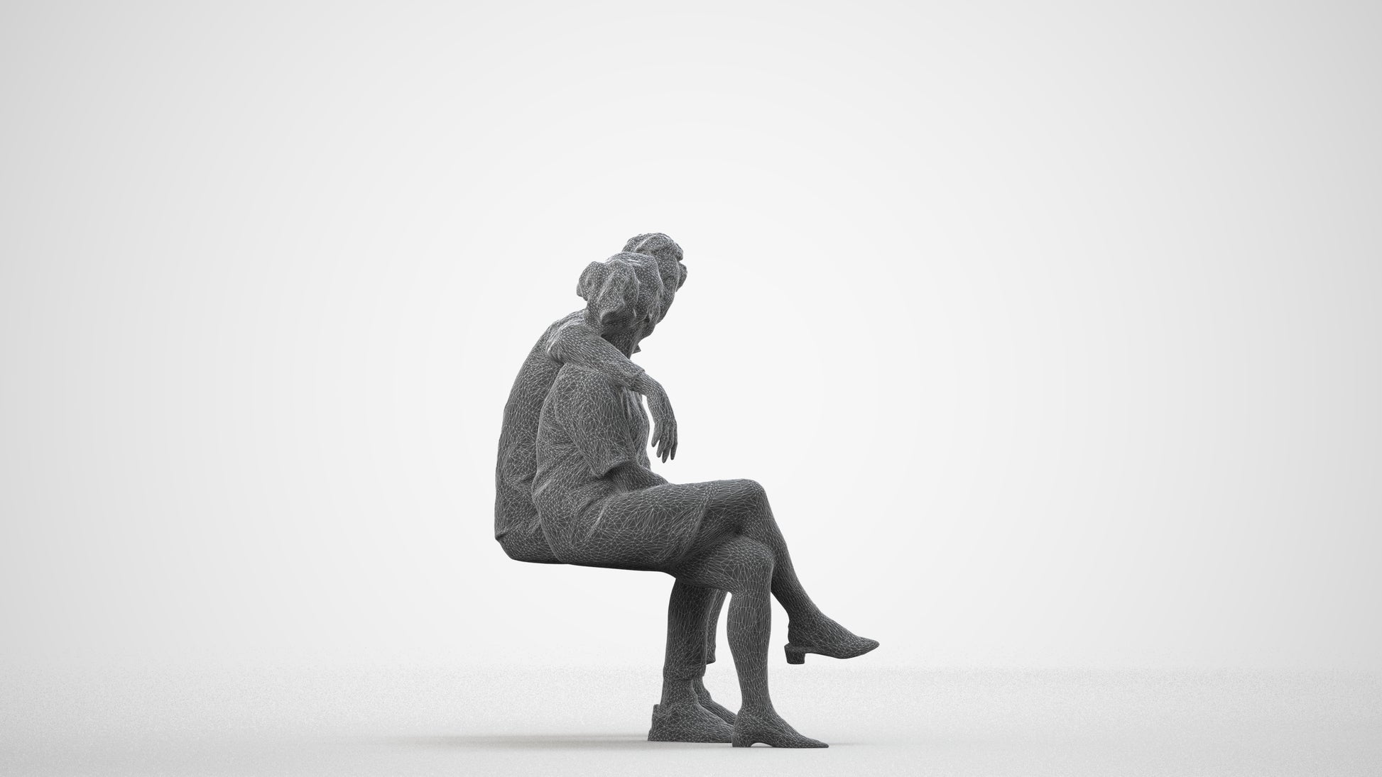 realistic 3D woman casual mix, scanned archviz people for Blender and 3ds Max, wireframe side view
