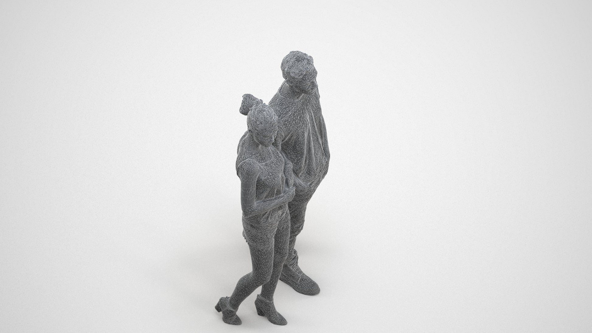 3D people model woman casual couple, scanned human for 3ds Max rendering, wireframe three-quarter view