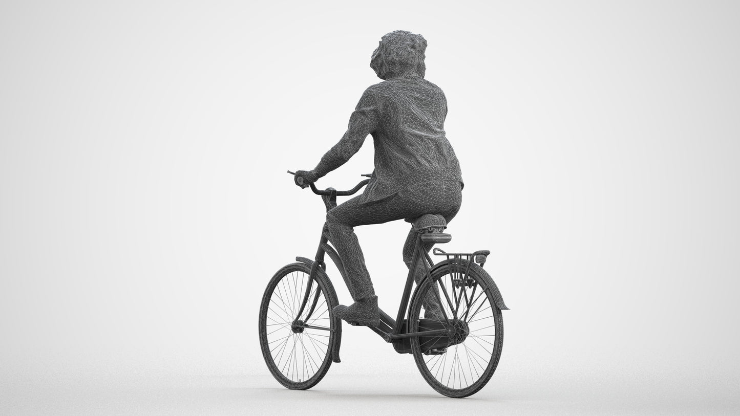scanned 3D man casual cycling, photogrammetry people for Enscape and V-Ray, wireframe front view
