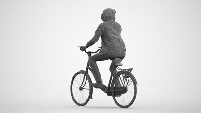scanned 3D man casual cycling, photogrammetry people for Enscape and V-Ray, wireframe front view