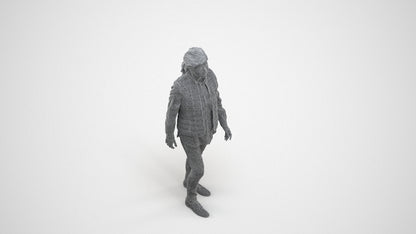realistic 3D senior woman casual walking, scanned archviz people for Blender and 3ds Max, wireframe three-quarter view
