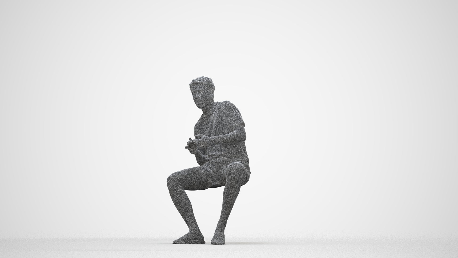 realistic 3D human man casual sitting, archviz people FBX OBJ for Blender, wireframe back view