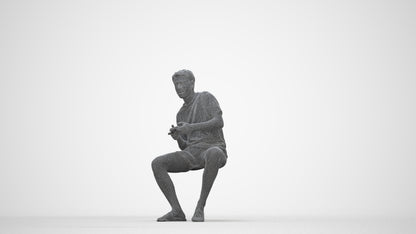 realistic 3D human man casual sitting, archviz people FBX OBJ for Blender, wireframe back view