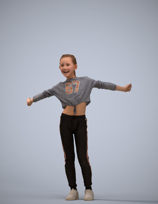 realistic 3D human girl casual kids, archviz people FBX OBJ for Blender