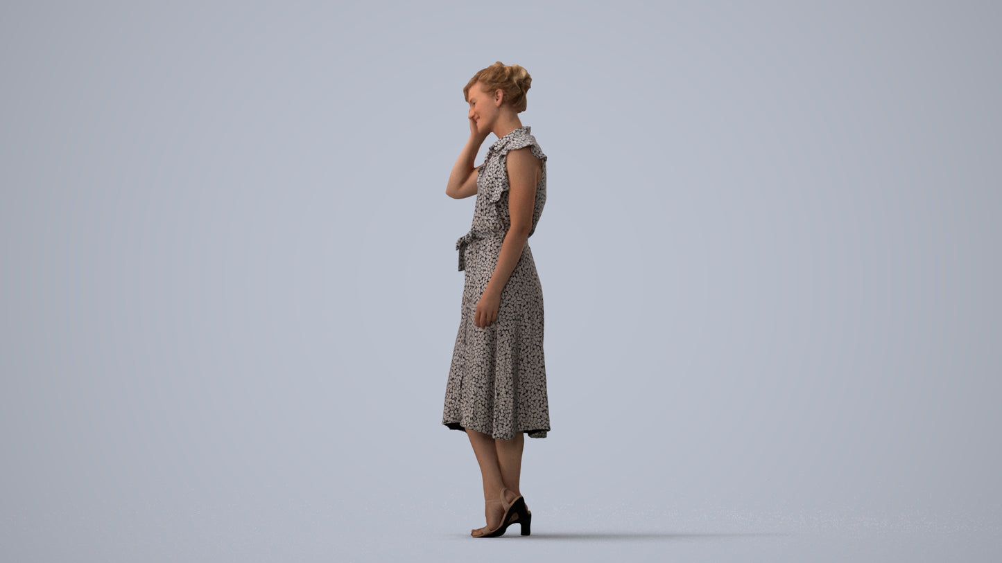 realistic 3D woman casual standing, scanned archviz people for Blender and 3ds Max, three-quarter view render