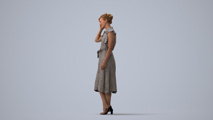 realistic 3D woman casual standing, scanned archviz people for Blender and 3ds Max, three-quarter view render