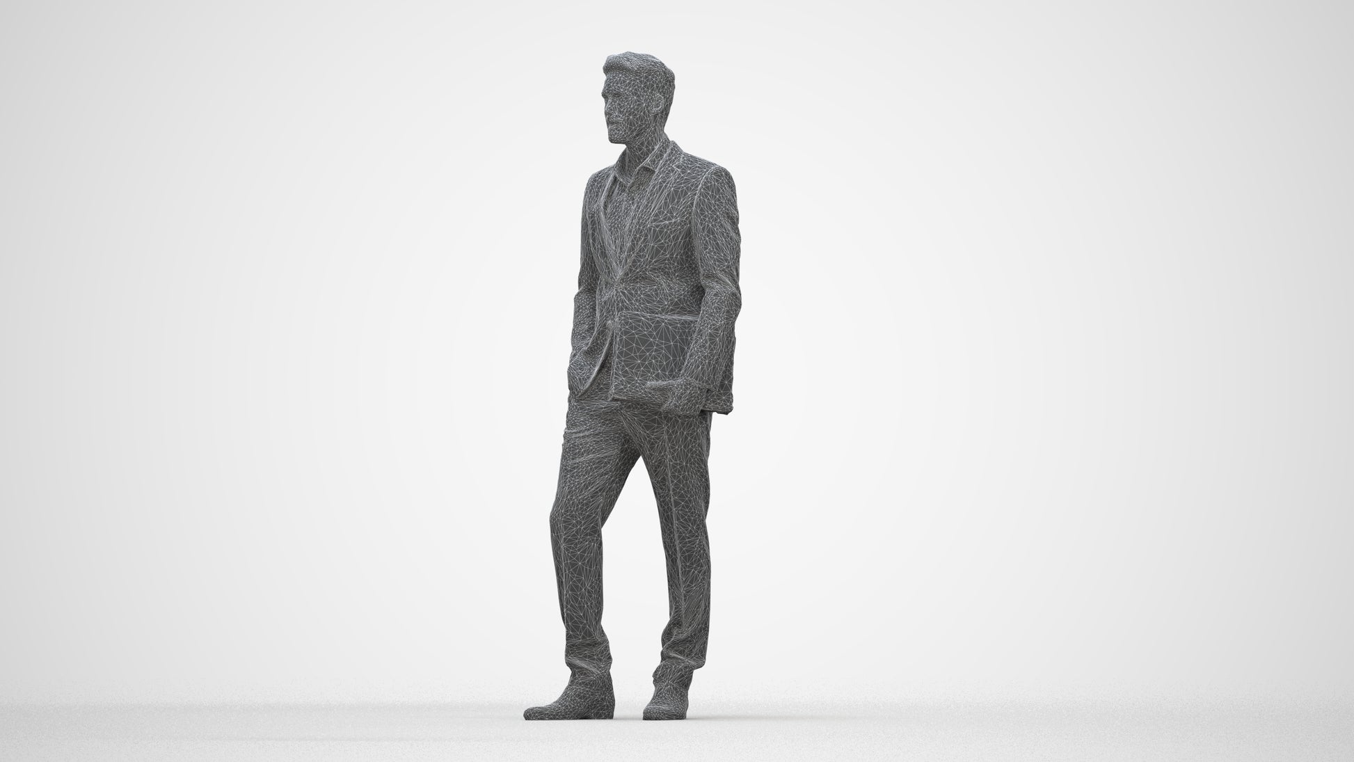 realistic 3D people man business, render-ready for V-Ray and Corona, FBX OBJ, wireframe back view