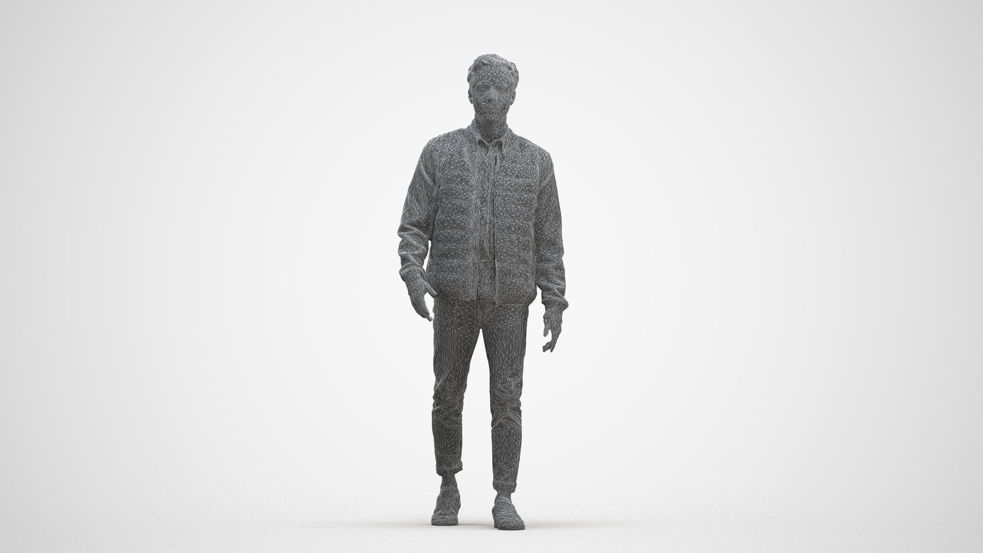 photogrammetry 3D man casual walking, realistic human model archviz FBX, three-quarter front view render