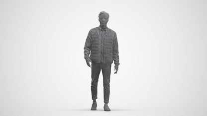 photogrammetry 3D man casual walking, realistic human model archviz FBX, three-quarter front view render
