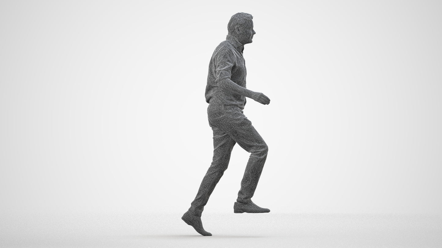 realistic 3D human man casual standing, archviz people FBX OBJ for Blender, wireframe side view