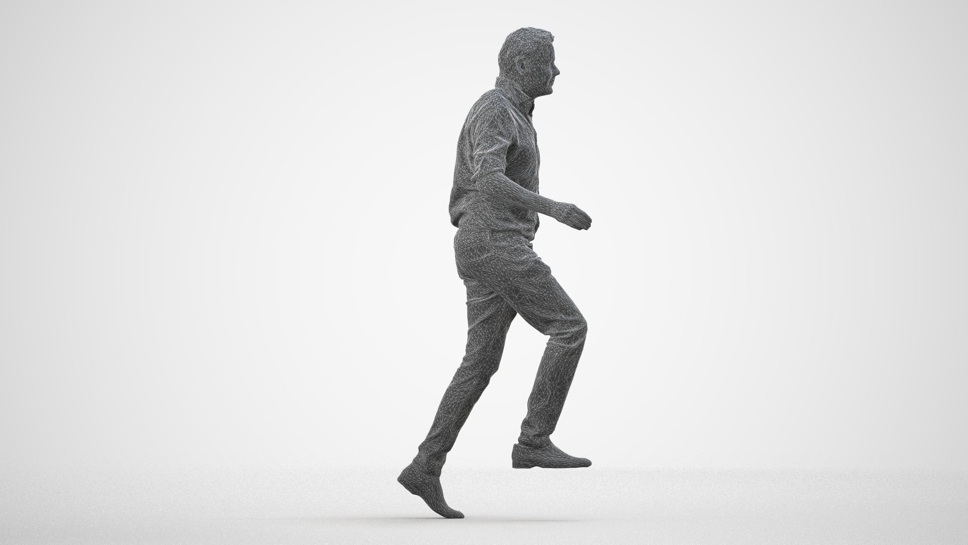 realistic 3D human man casual standing, archviz people FBX OBJ for Blender, wireframe side view