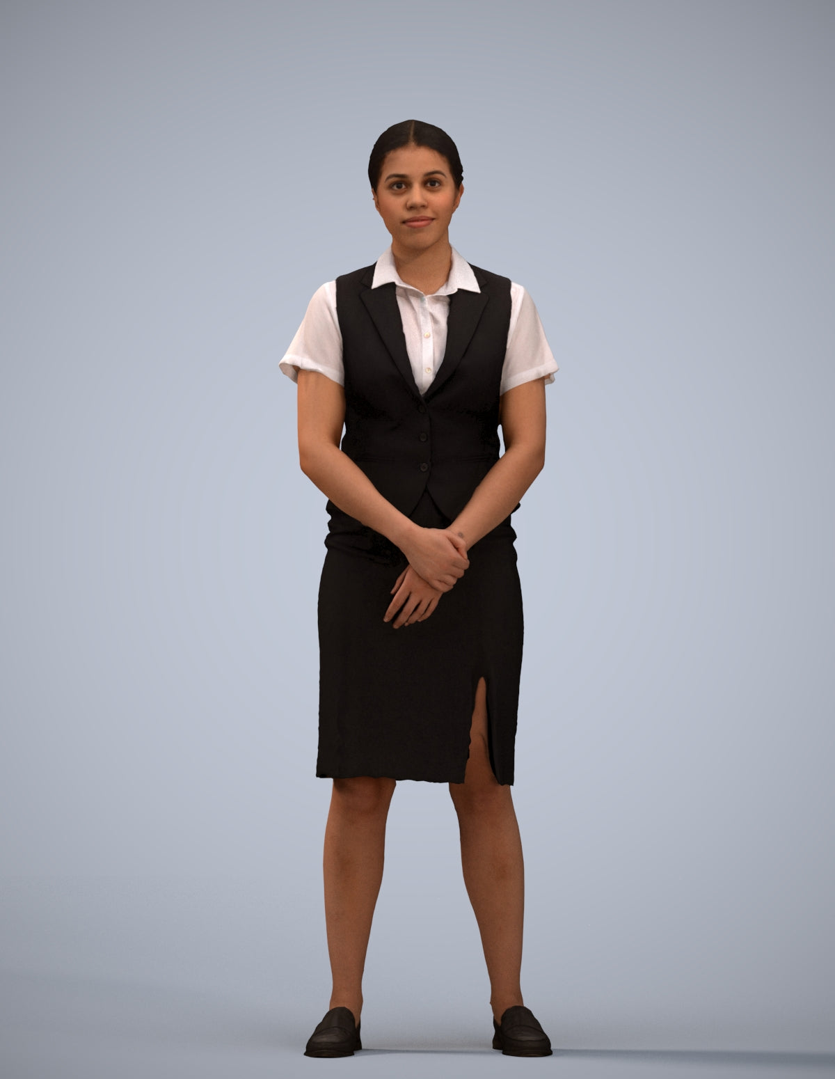 3D scanned woman hospitality, photorealistic archviz people for Enscape and SketchUp