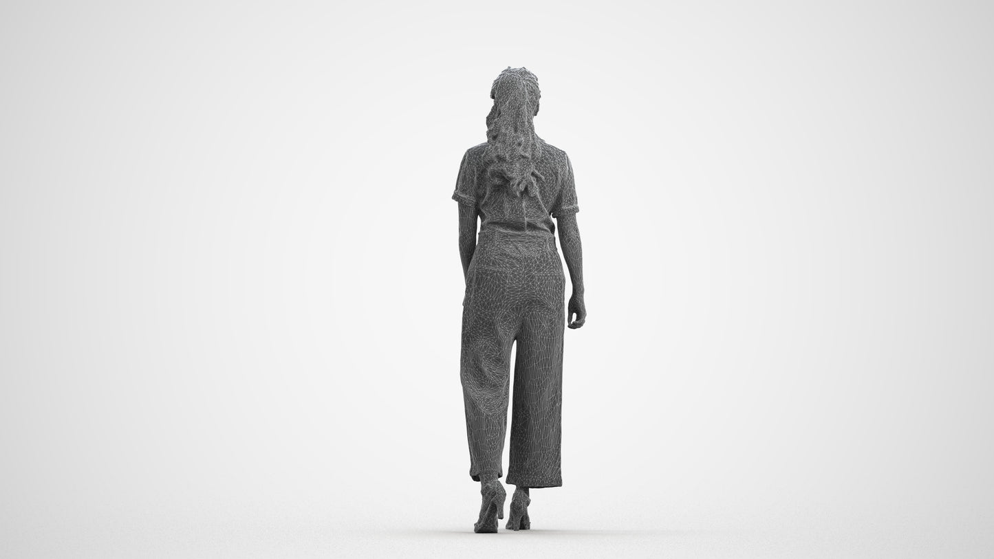 3D people model woman casual walking, scanned human for 3ds Max rendering, wireframe front view