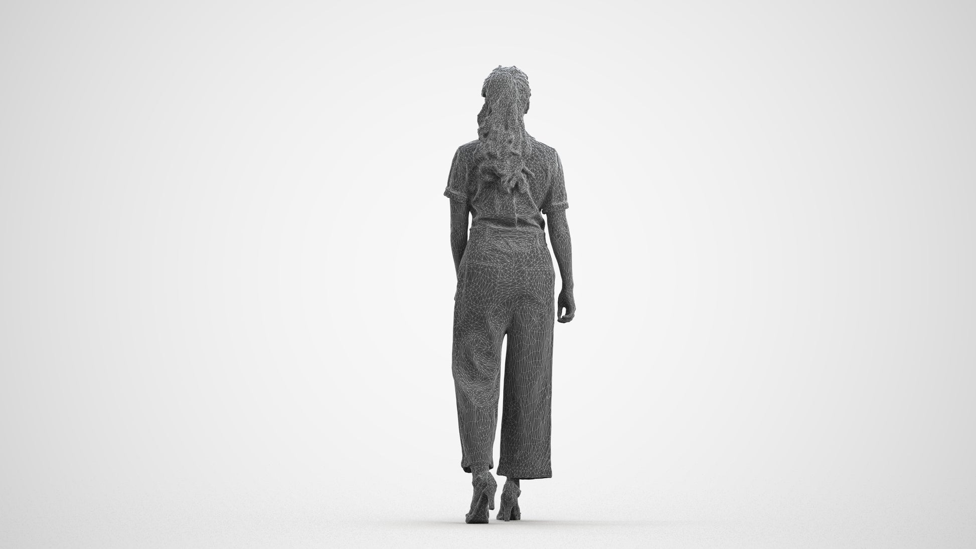 3D people model woman casual walking, scanned human for 3ds Max rendering, wireframe front view