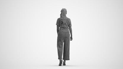 3D people model woman casual walking, scanned human for 3ds Max rendering, wireframe front view