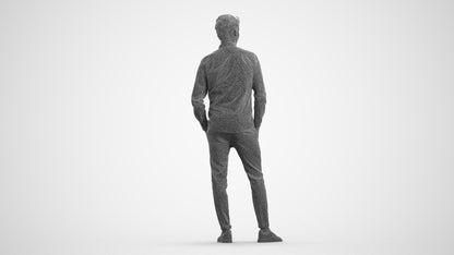 realistic 3D human man casual standing, archviz people FBX OBJ for Blender, wireframe front view