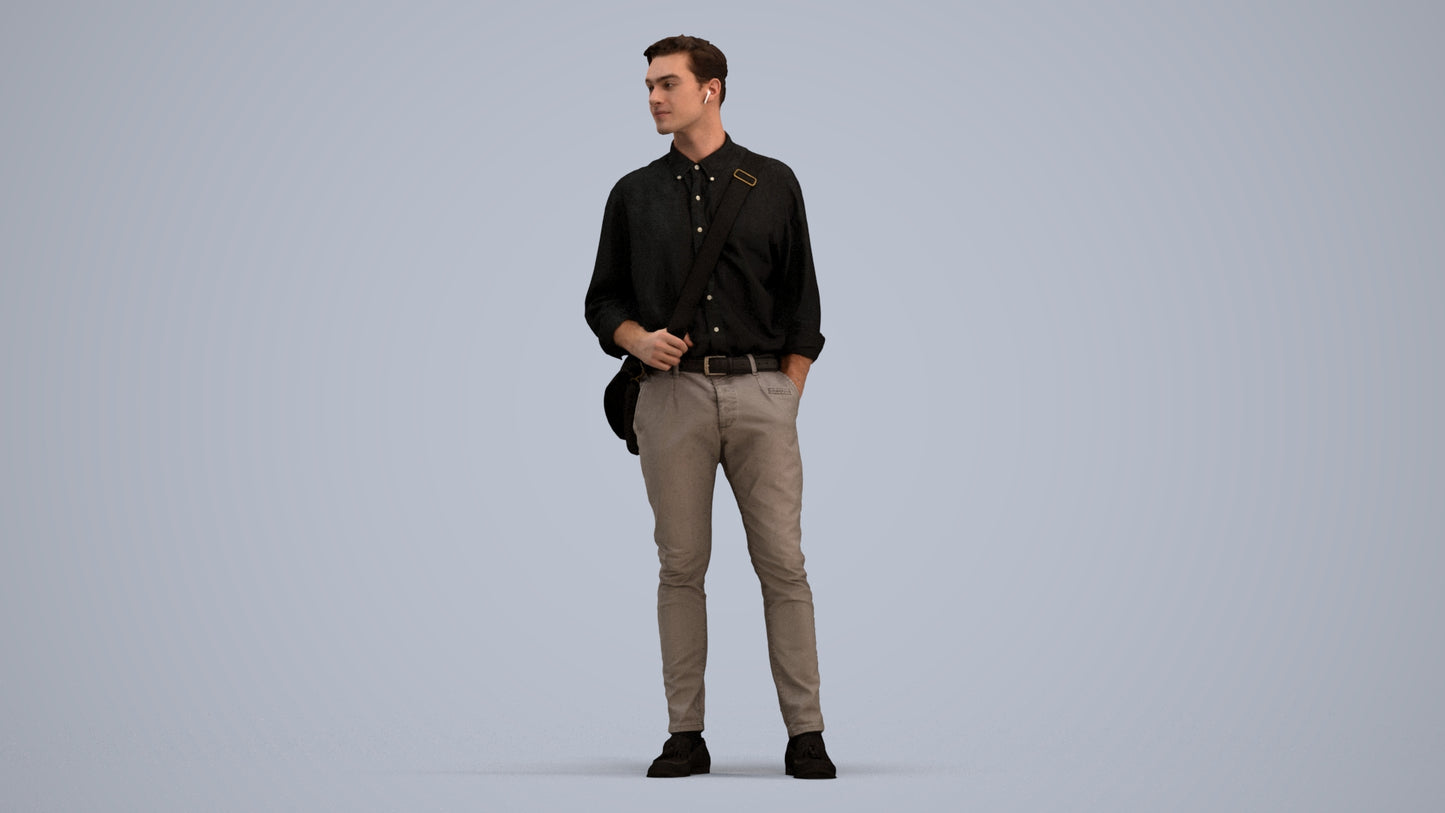 scanned 3D man casual standing, photogrammetry people for Enscape and V-Ray, standing pose render