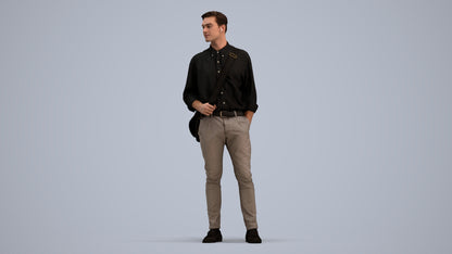 scanned 3D man casual standing, photogrammetry people for Enscape and V-Ray, standing pose render