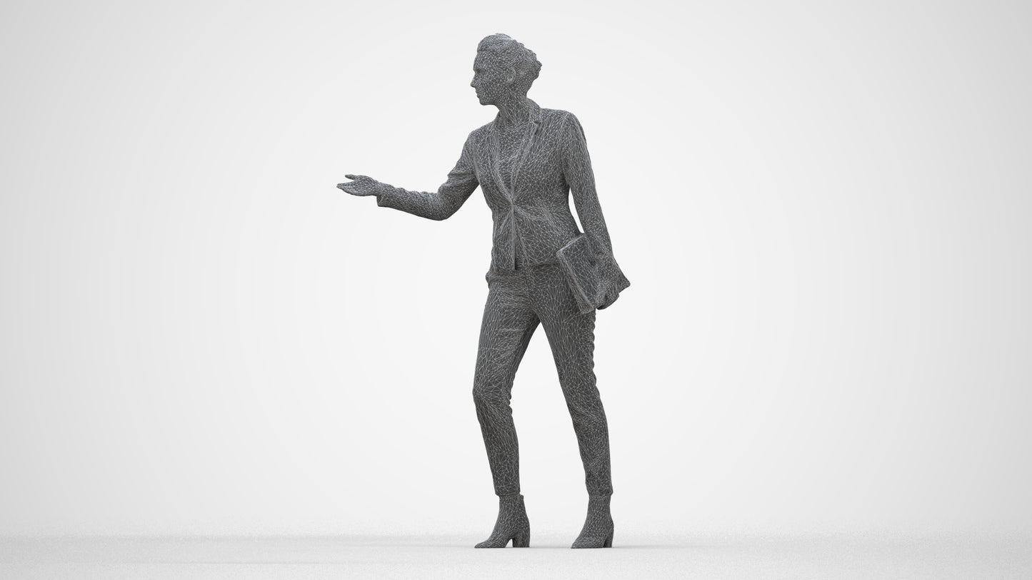 realistic 3D people woman business, render-ready for V-Ray and Corona, FBX OBJ, wireframe back view