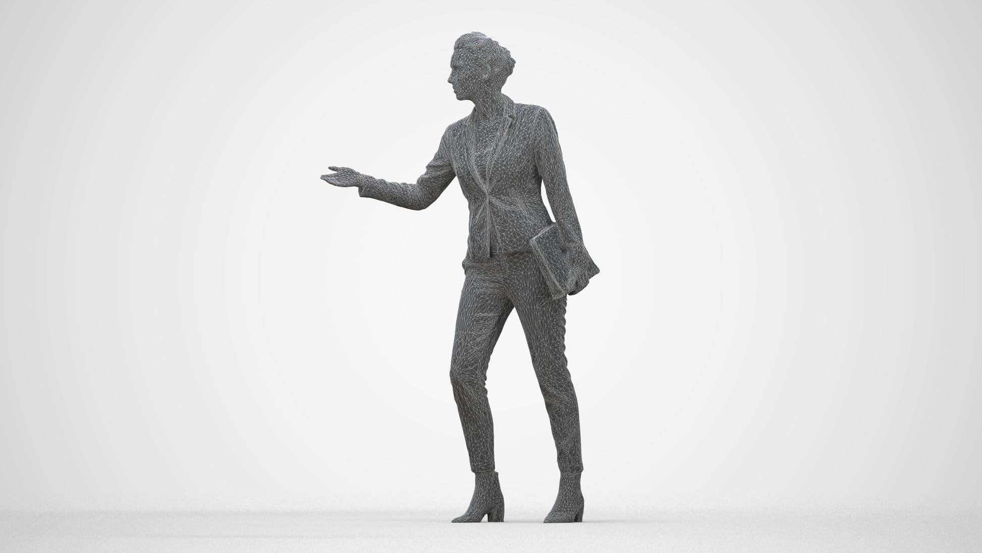 realistic 3D people woman business, render-ready for V-Ray and Corona, FBX OBJ, wireframe back view
