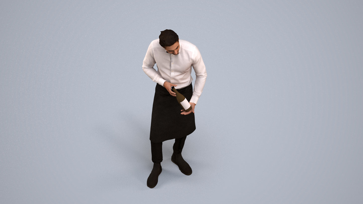 3D scanned man hospitality, photorealistic archviz people for Enscape and SketchUp, back view render